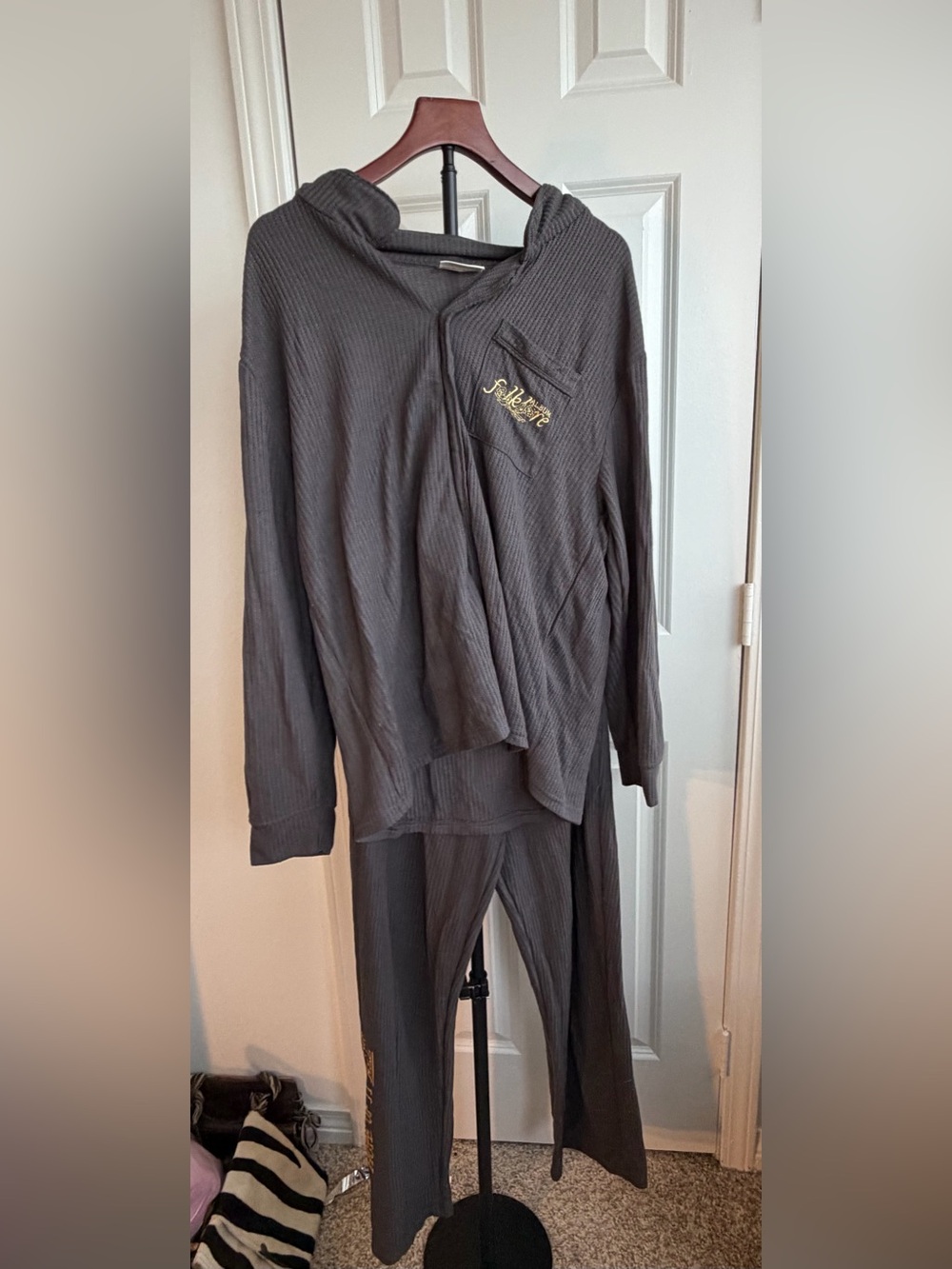 Taylor Swift Charcoal Gray Ribbed Hooded Pajama Set